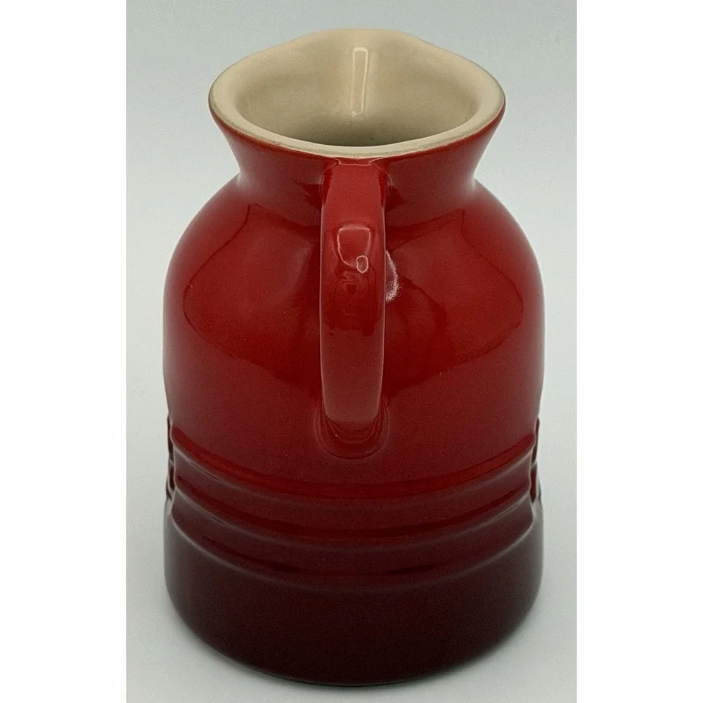 Le Creuset Syrup Pitcher Cherry Red Cerise 6 oz Stoneware Maple Leaf 15-13
